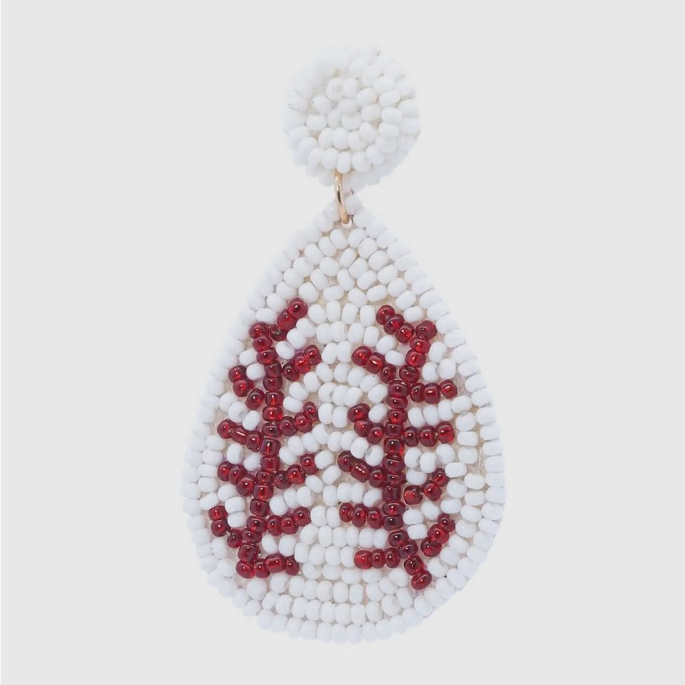 Handmade Beaded Baseball Drop Earrings Teardrop - Picture 4 of 5